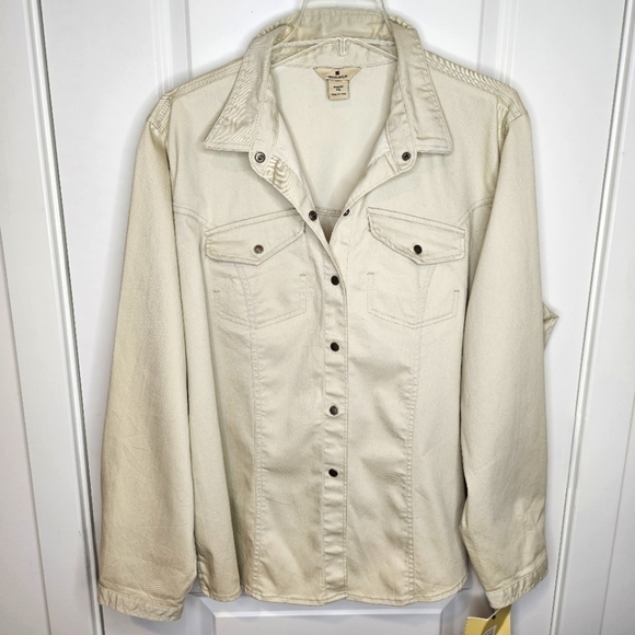Woolrich Womens Plus Size 2XL Cream Jean Jacket Relaxed Fit Collar With Stretch - Picture 1 of 8